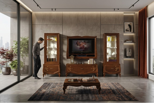 TV set living room display cabinet TV modern wood furniture cupboard style group Italian