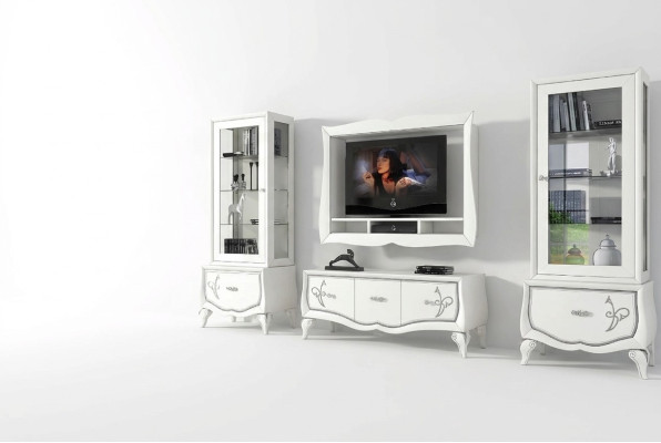 TV furniture set, 4-piece. Living room wall, TV lowboard, display cabinet, sideboard, cabinet design, new.