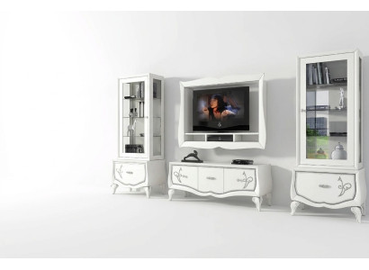 TV furniture set, 4-piece. Living room wall, TV lowboard, display cabinet, sideboard, cabinet design, new.