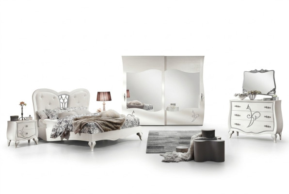 Bedroom bed, nightstand, wardrobe, dresser, mirror new 6-piece luxury set