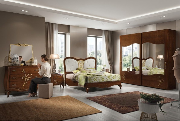 Bedroom Bed Nightstand Wardrobe Dresser Mirror New Luxury Set 6-piece