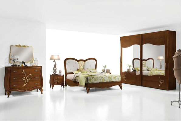 Bedroom Bed Nightstand Wardrobe Dresser Mirror New Luxury Set 6-piece