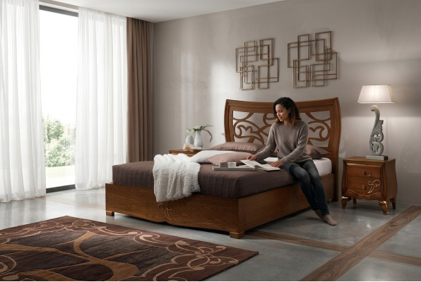 Double bed beds bed frame bed wood double bedroom brown modern 160x200