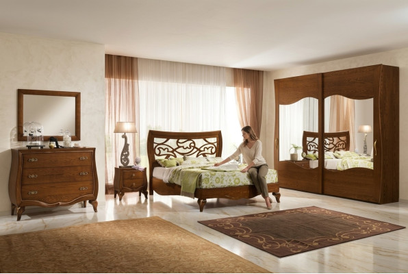 Bedroom bed nightstand wardrobe dresser mirror set 6-piece