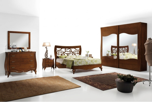 Bedroom bed nightstand wardrobe dresser mirror set 6-piece
