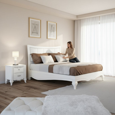Bedroom bed nightstand beds double wood designer modern new set 3-piece