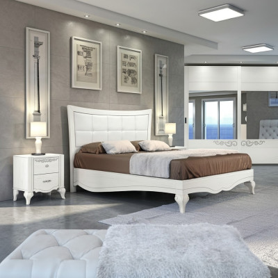 Bedroom bed nightstand beds double wood designer modern new set 3-piece