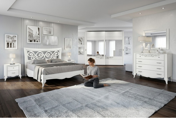 6-piece bedroom set: bed, nightstand, wardrobe, dresser, mirror set