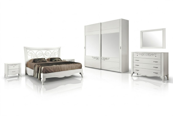 6-piece bedroom set: bed, nightstand, wardrobe, dresser, mirror set