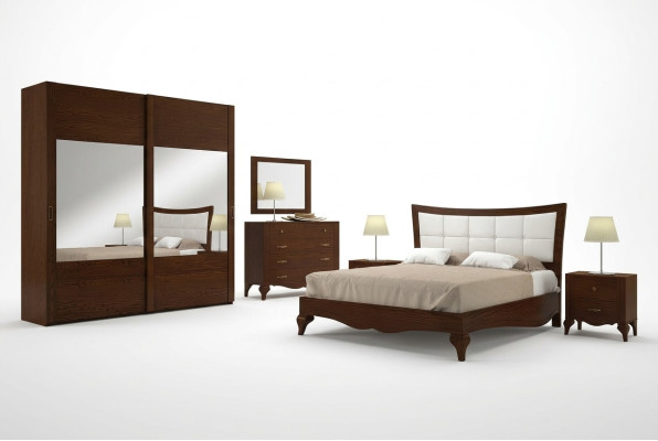 Set of 6-piece Bedroom Bed Nightstand Wardrobe Dresser Mirror Suite