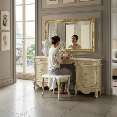 Dressing Table Mirror Console Design Furniture Luxury Lowboard Dresser Wood Set New