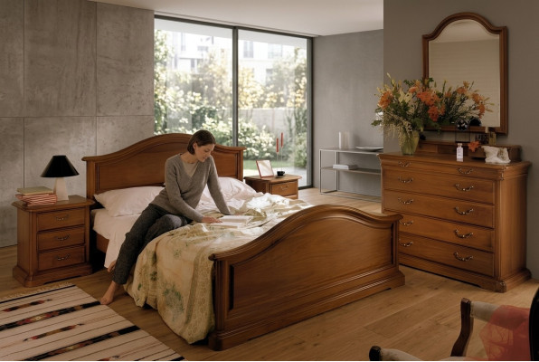 Bed nightstand cabinet wardrobe bedroom dresser natural wood new set 5-piece.