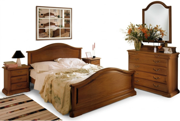 Bed nightstand cabinet wardrobe bedroom dresser natural wood new set 5-piece.
