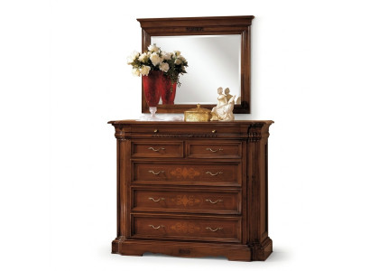 Solid wood dresser with mirror, sideboard chest of drawers set, Italian furniture 2-piece set.