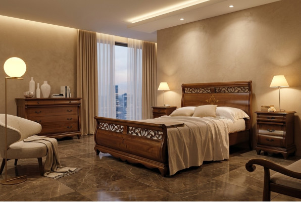 Bed wood double bed bedroom furniture bed solid wood brown Italian furniture