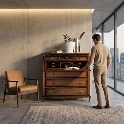 Secretary dresser solid wood bedroom Italian furniture living room brown