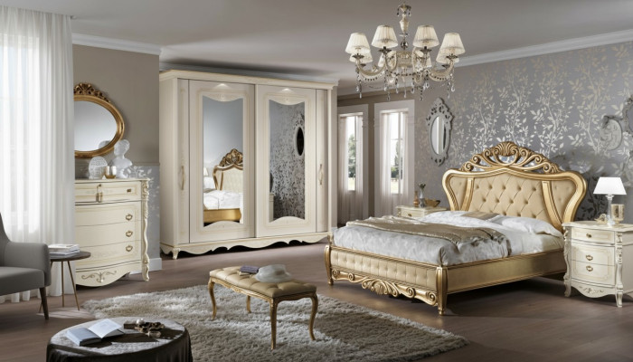 Double bed bedroom furniture wardrobe nightstand with drawers dresser 5-piece set
