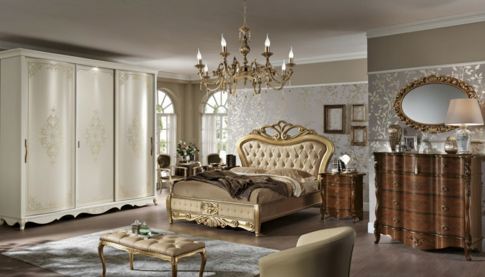 Bed double beds nightstand wardrobe dresser bedroom furniture 5-piece set.
