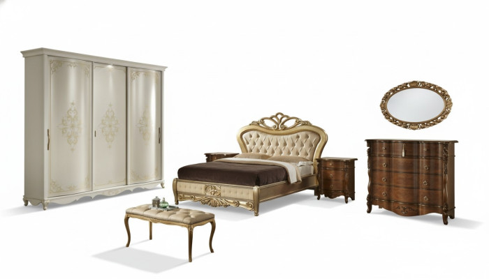 Bed double beds nightstand wardrobe dresser bedroom furniture 5-piece set.