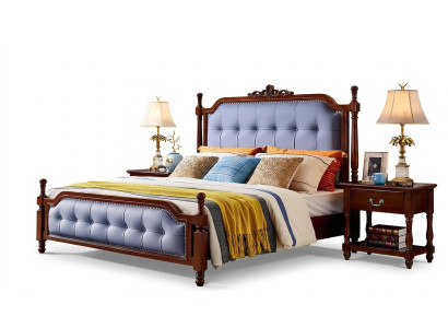 Bedroom bed nightstand bedding set wooden bed frame set 3-piece.