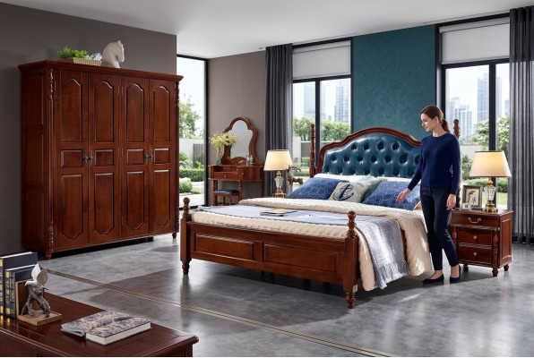 Bedroom set 4-piece classic bed + 2x bedside tables wardrobe