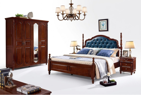 Bedroom set 4-piece classic bed + 2x bedside tables wardrobe