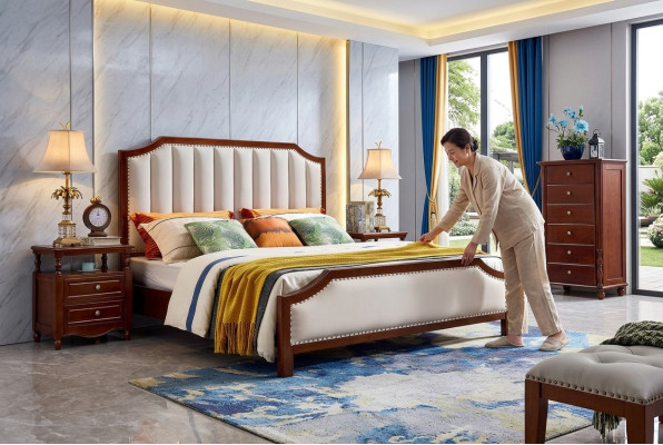 Luxury bedroom bed double bed wood bed frame furniture design beds
