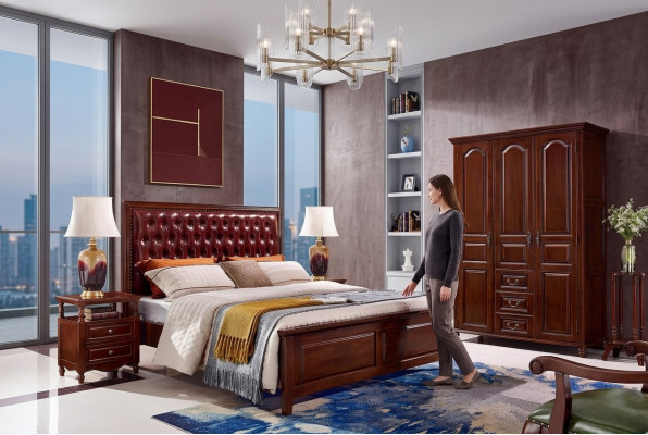 Design classic beds furniture bed with 2 bedside tables 3-piece bedroom set