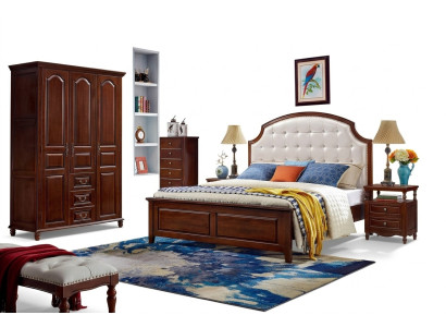 Bedroom set: bed, 2x nightstands, wardrobe, classic 4-piece.