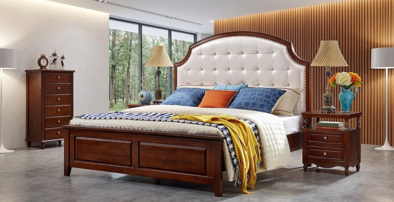 Luxury 3-Piece Set: Bed, 2 Nightstands; Bedroom Beds, Wooden Bed Frame