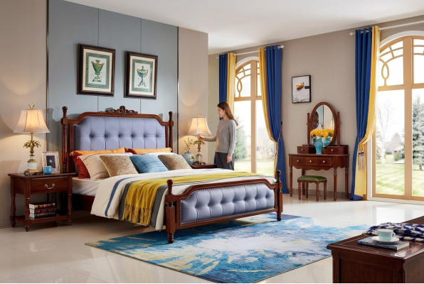 Design bedroom complete set bed nightstands dressing table 5 pieces set