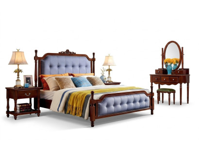 Design bedroom complete set bed nightstands dressing table 5 pieces set