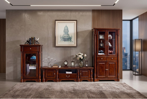 Design Wall Unit Lowboard TV Cabinet 2 Display Cabinets 3-Piece Set Classic Style
