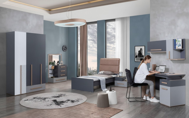 Youth room bed wardrobe dresser desk wardrobe 5-piece set