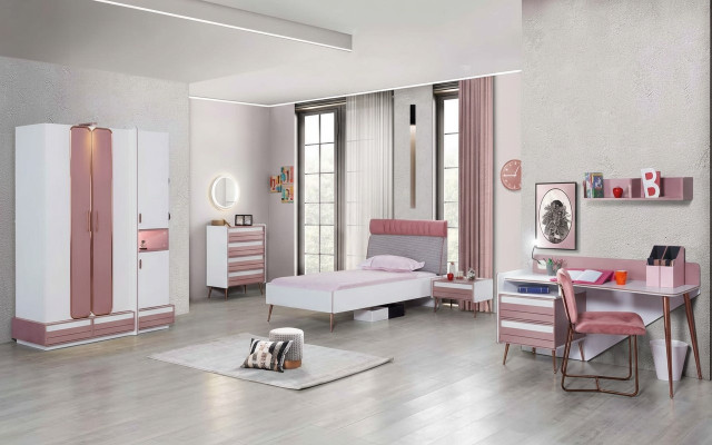 Complete youth room children's room set table bed wardrobe chest of drawers 5-piece set
