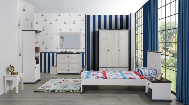 Bedroom children's room set modern wardrobe chest of drawers table wood white new 5-piece.