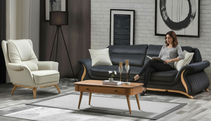 Design Sofa 3+1 Seat Armchair Couch Upholstery Luxury Classic Faux Leather Couches