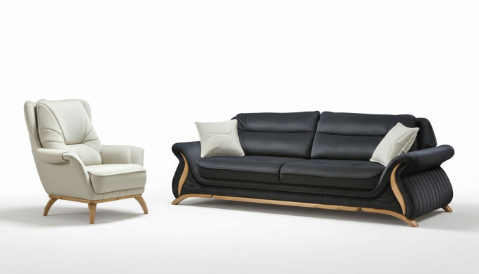 Design Sofa 3+1 Seat Armchair Couch Upholstery Luxury Classic Faux Leather Couches