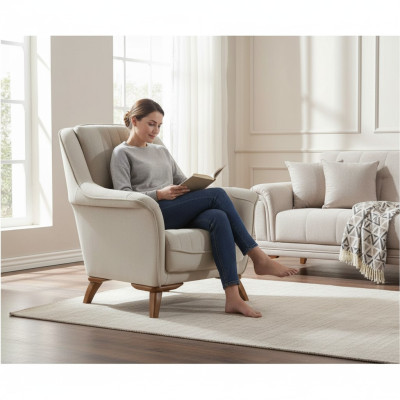 Armchair Seat Classic Design Living Room Upholstery Single Seater Relax White
