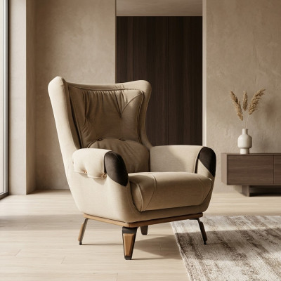 Classic armchair seat upholstered single-seater fabric beige for TV living room