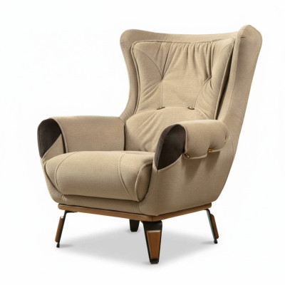 Classic armchair seat upholstered single-seater fabric beige for TV living room