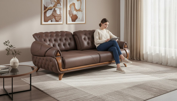 Three-seater fabric sofa couch upholstered furniture classic living room design