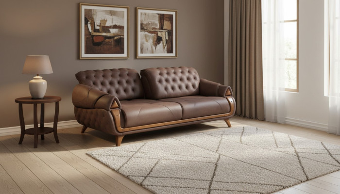 Three-seater fabric sofa couch upholstered furniture classic living room design