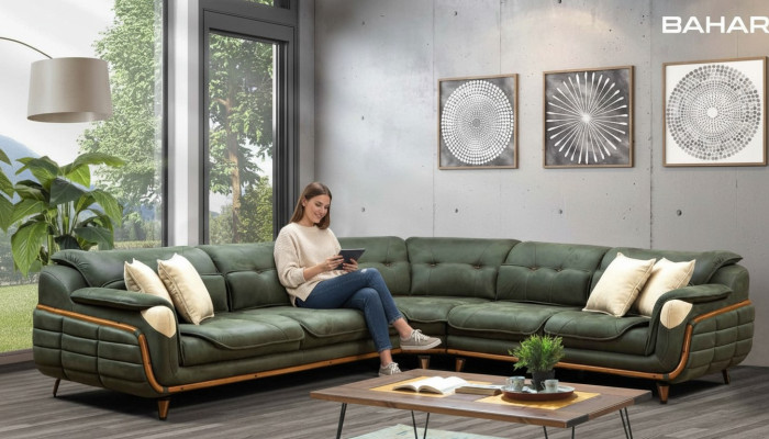 Design sectional sofa L-shape couch upholstery luxury living room soft style