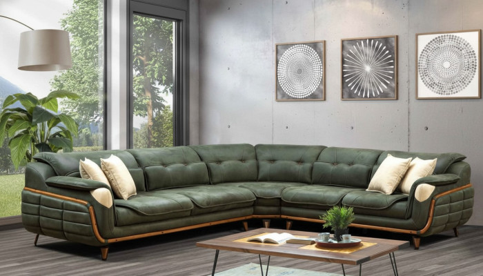 Design sectional sofa L-shape couch upholstery luxury living room soft style