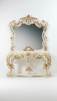 Classic mirror dressing table console table white wood bedroom furniture 2-piece