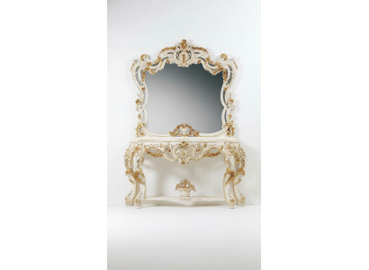 Classic mirror dressing table console table white wood bedroom furniture 2-piece