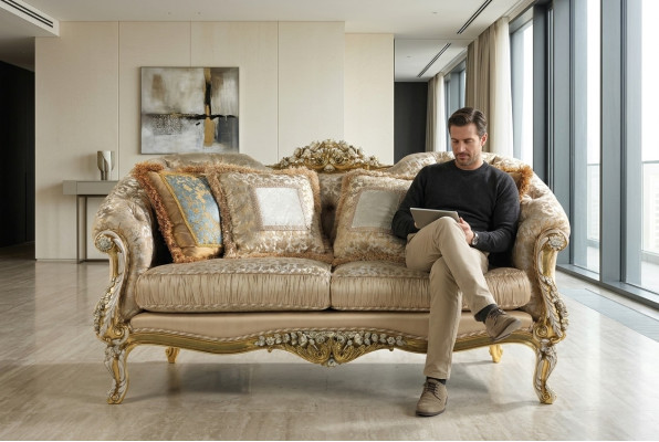 Classic Beige Chesterfield Two-Seater Upholstered 2-Seater Wooden Frame