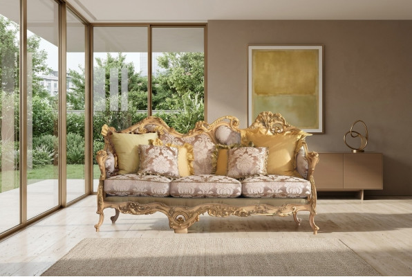 Classic Chesterfield sofa with hand-carved details