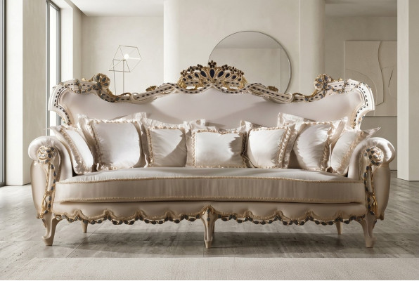 Classic three-seater sofa living landscape fabric sofa 3-seat Baroque
